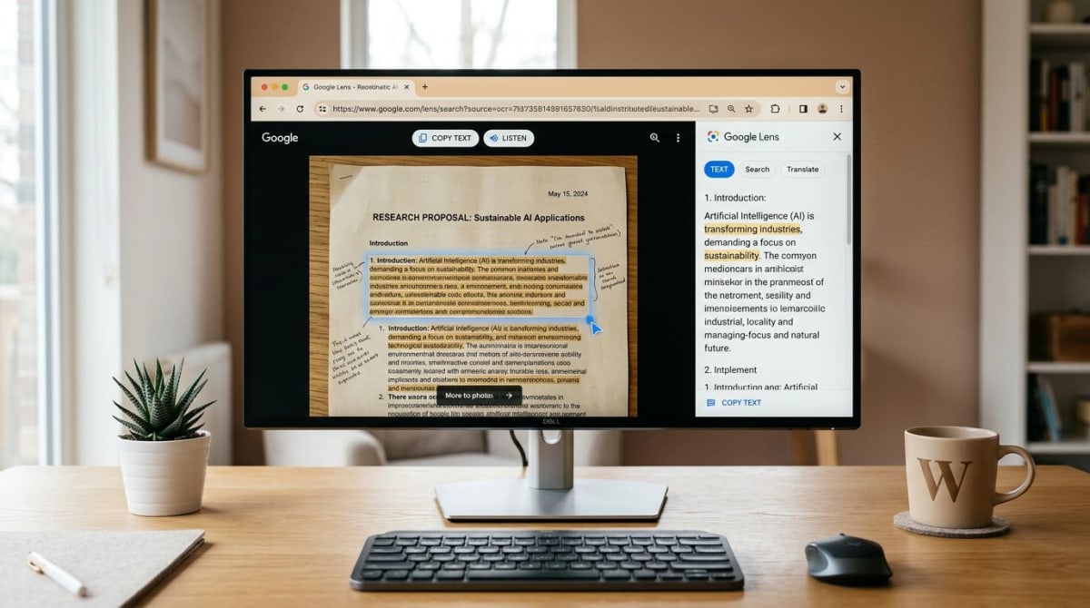 Google Lens extracting text from an image in a browser window