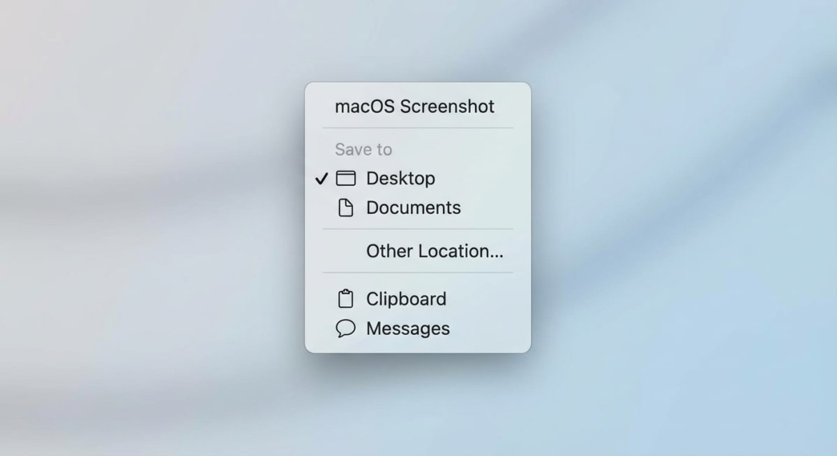 Screenshot app options menu for changing save location
