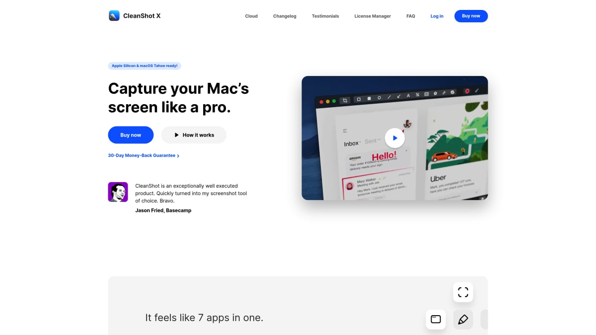 CleanShot X homepage — feature-rich screenshot tool for Mac