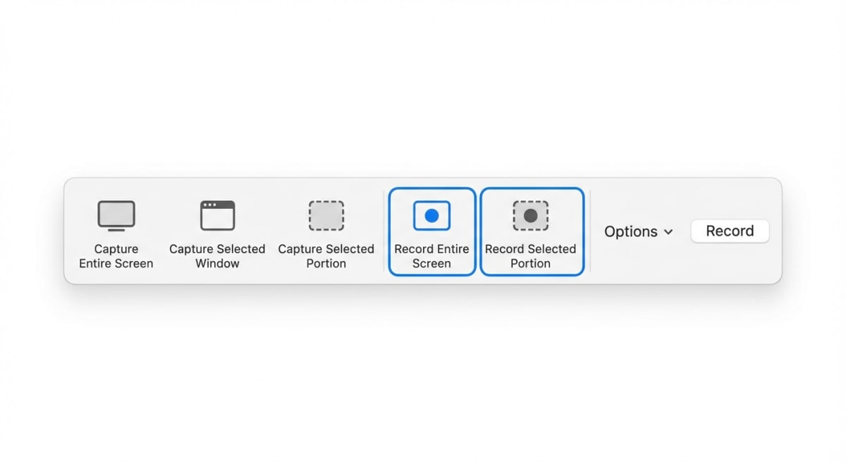 macOS Screenshot toolbar with recording options
