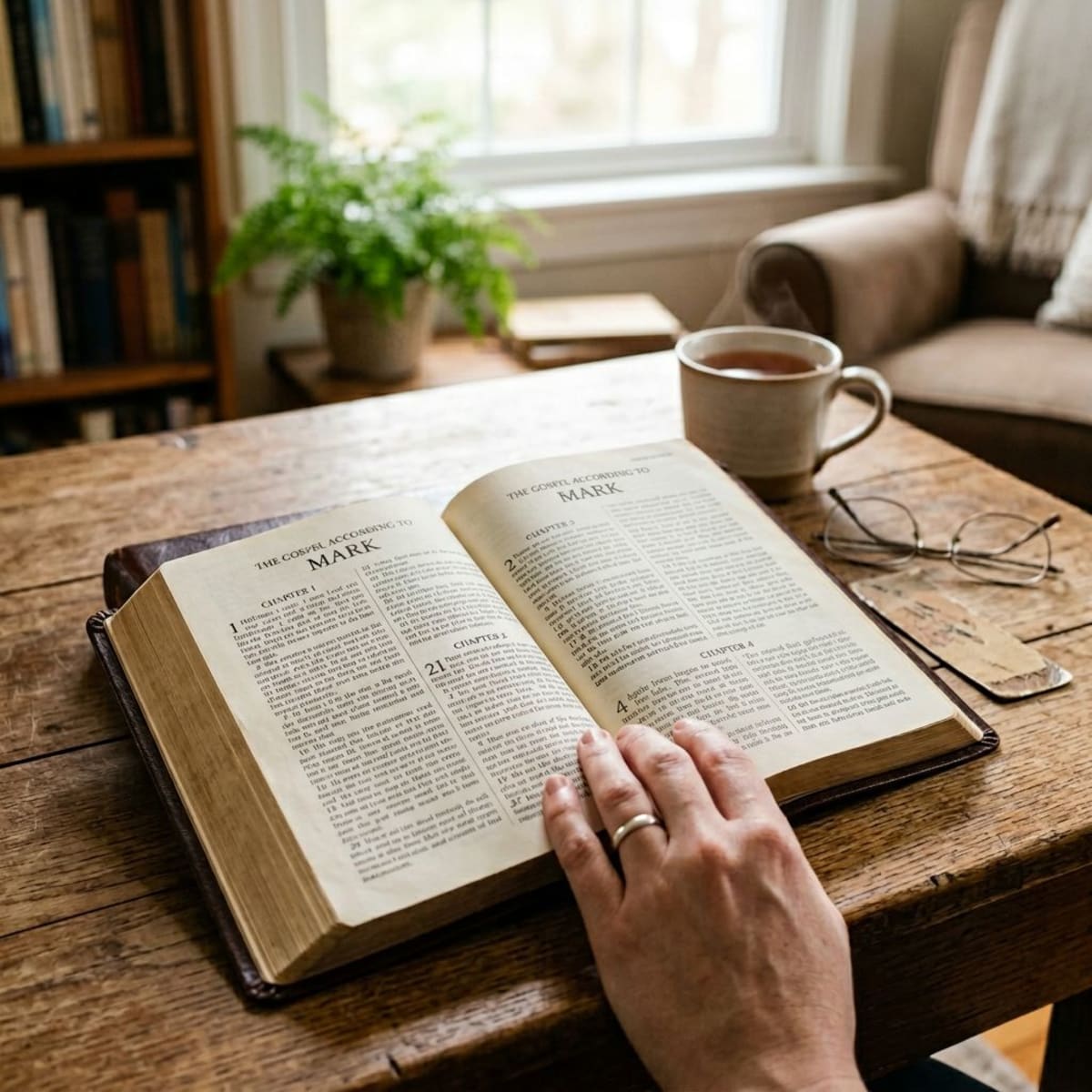 Open Bible showing the Gospel of Mark