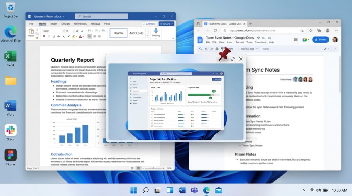 Angepinnter Screenshot schwebt über Windows-Desktop