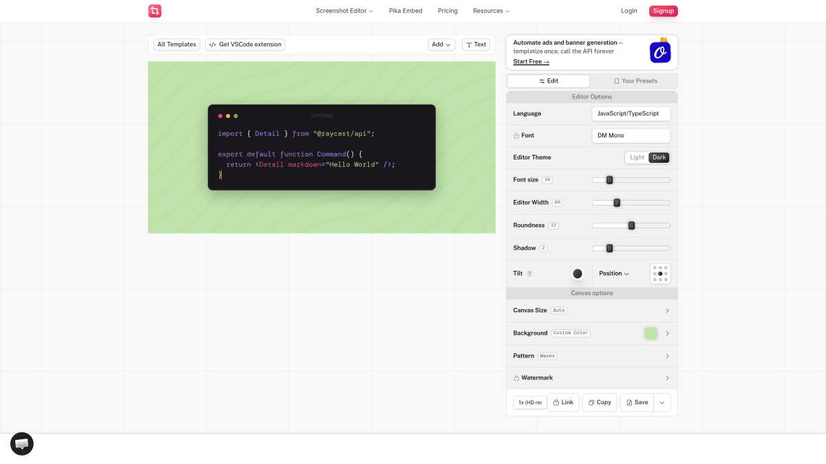 Pika Code — Code-Bild-Generator mit einzigartigen Hintergrundmustern