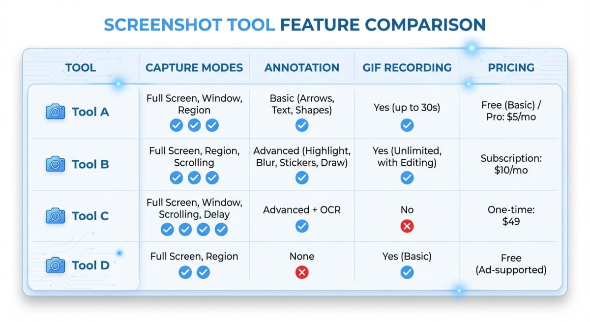 FastStone Capture alternatives feature comparison