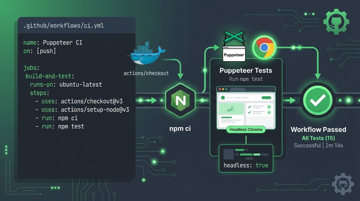 GitHub Actions Puppeteer CI-Workflow-Illustration