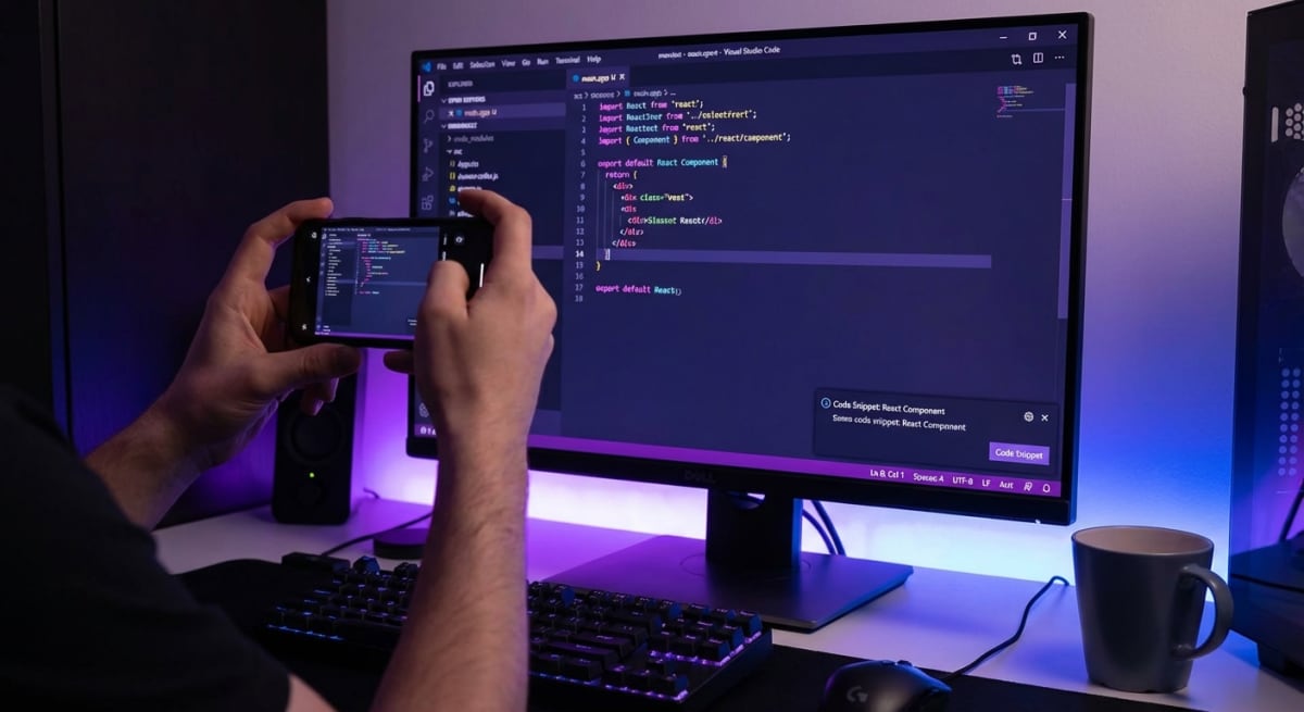 VS Code with code snippet extension for capturing screenshots