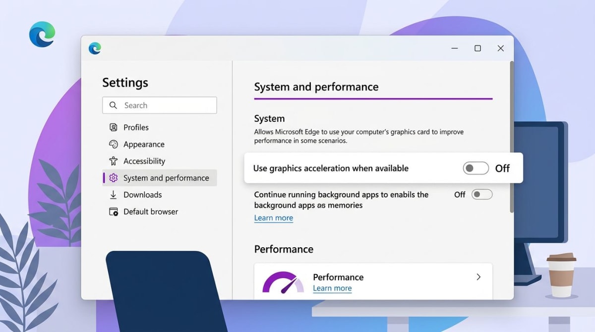 Windows 11 Edge-Browser-Einstellungen mit deaktiviertem Hardwarebeschleunigungs-Schalter