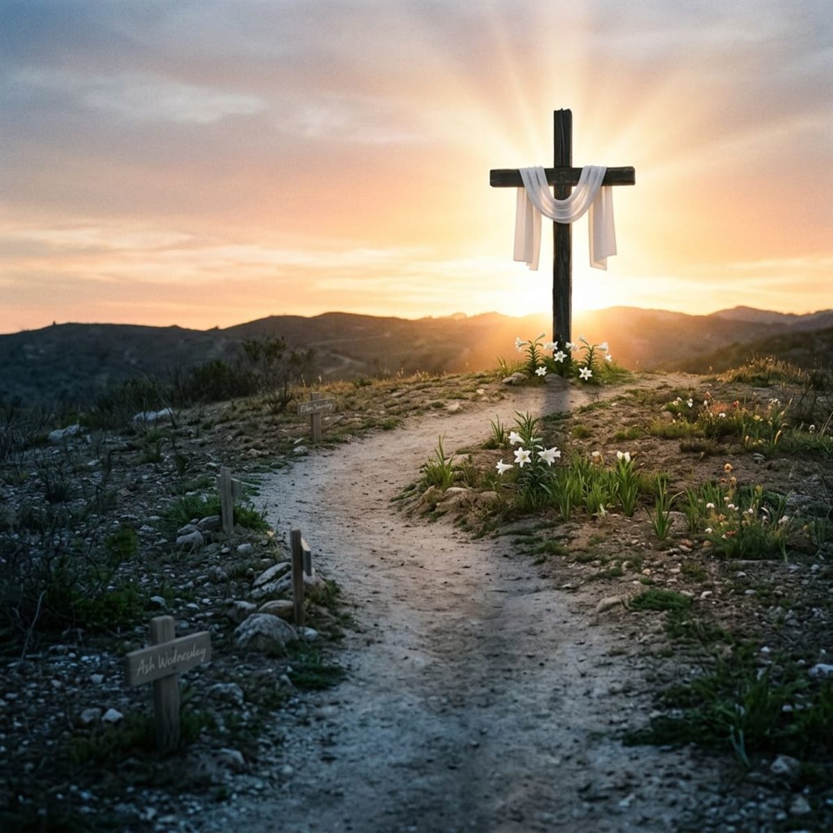 Easter cross with resurrection light showing journey from Ash Wednesday to Easter