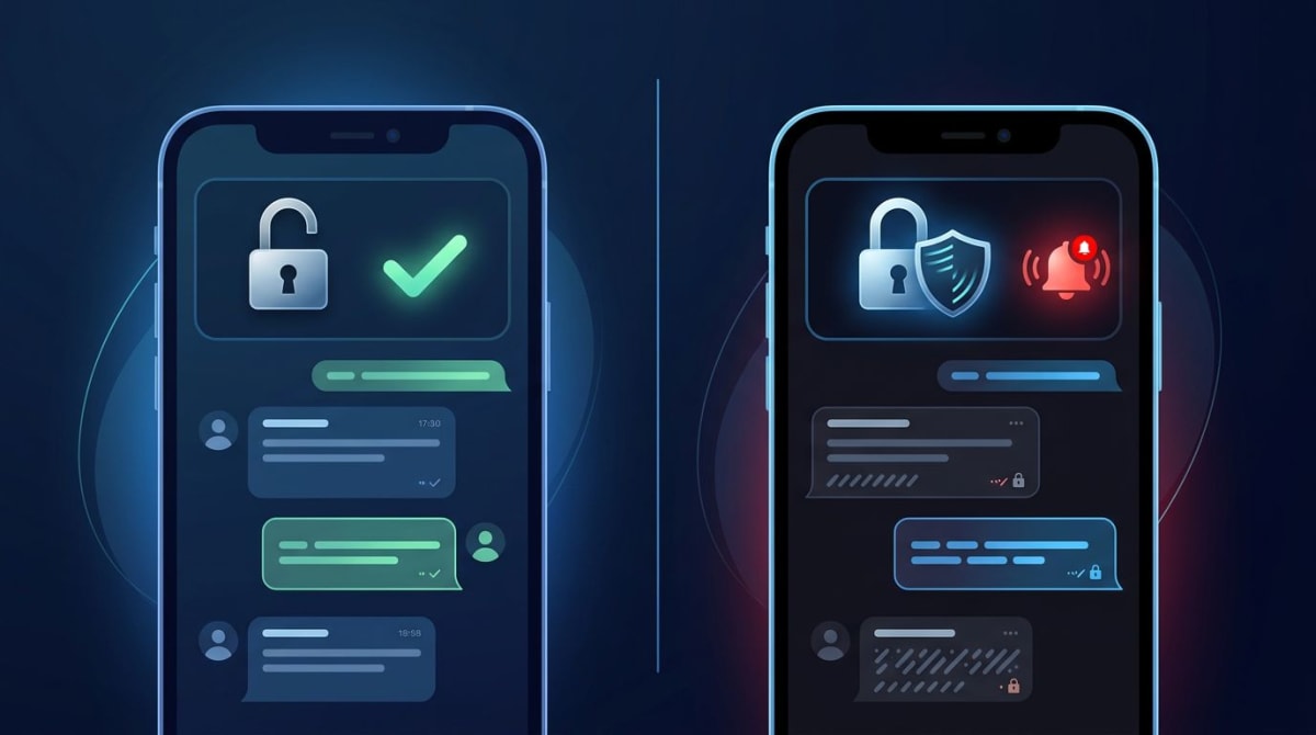 Telegram regular chat versus secret chat screenshot notification comparison