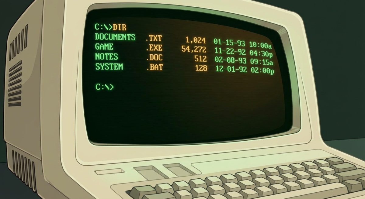 Old DOS file system showing 8.3 filename limitation