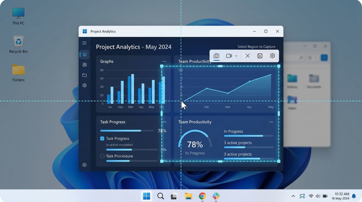 Windows Bereichsaufnahme mit Fadenkreuz-Auswahl