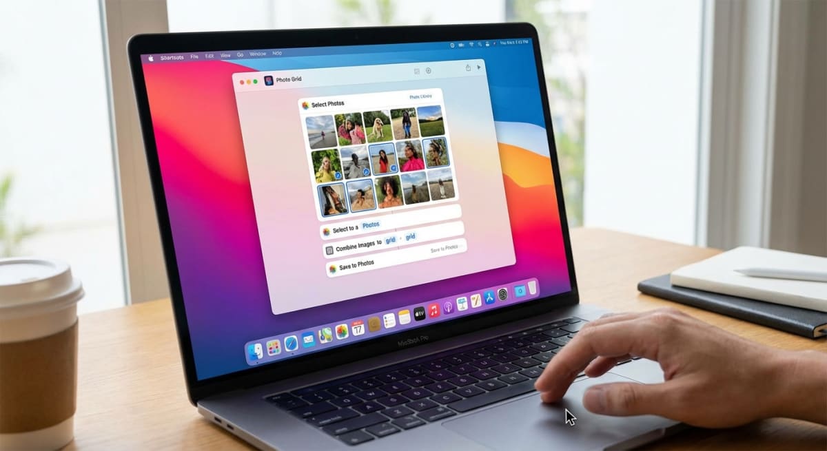 Mac Shortcuts app with Photo Grid for combining screenshots