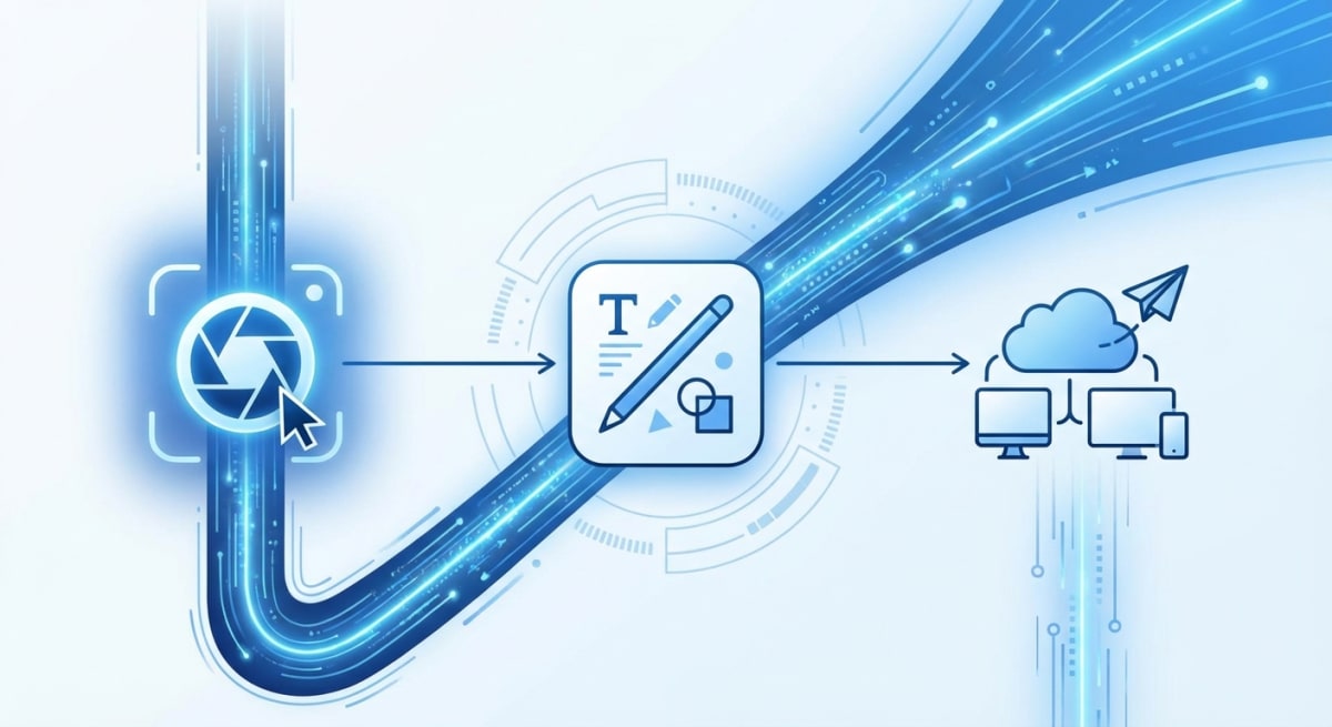 Mac screenshot workflow showing capture, annotate, and share steps