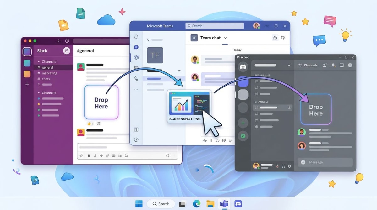 Drag and drop screenshot into Slack Teams and Discord