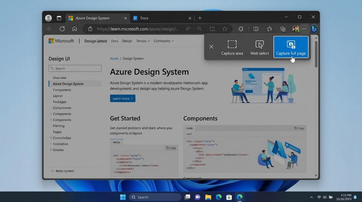 Microsoft Edge Web Capture Tool unter Windows 11 mit Capture full page Button