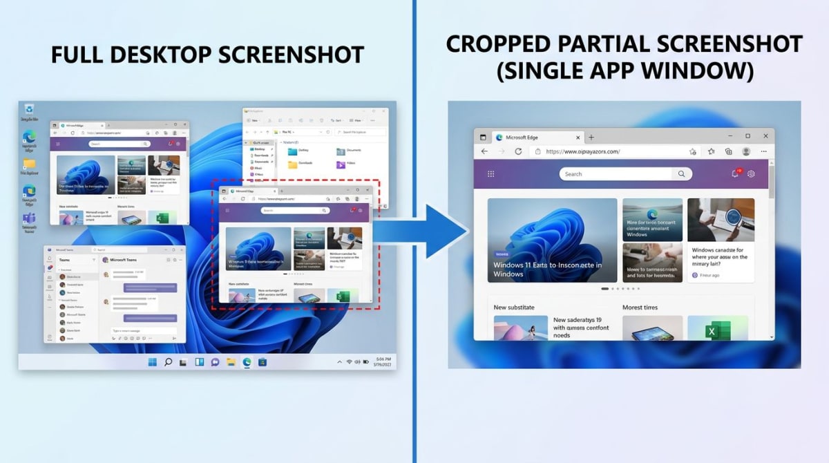 Vergleich: vollständiger Screenshot vs. Teil-Screenshot auf Windows