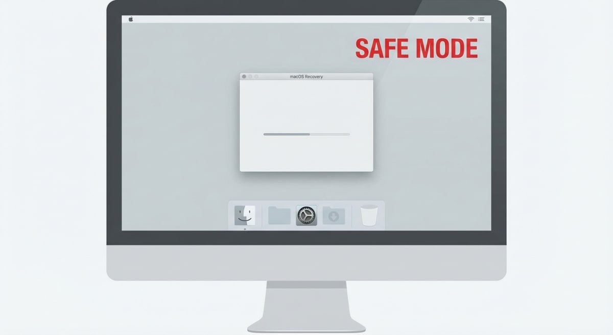 Mac desktop showing Safe Mode indicator