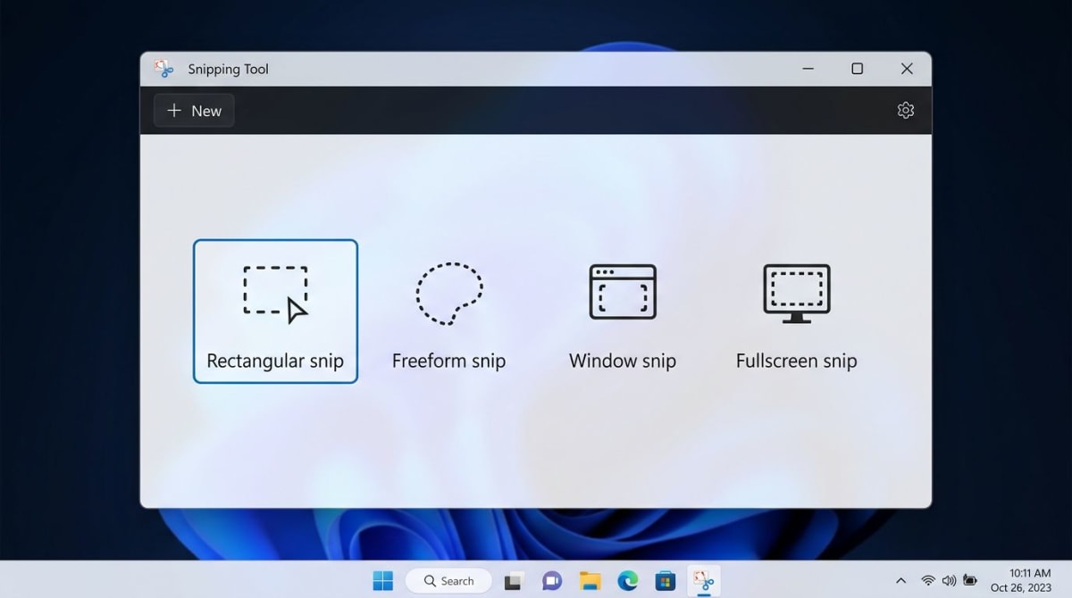 Snipping Tool on Windows showing four capture mode options