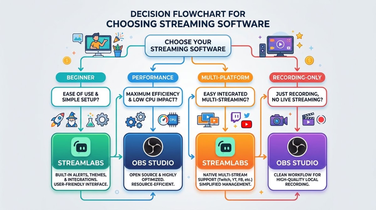 Decision flowchart for choosing between OBS and Streamlabs