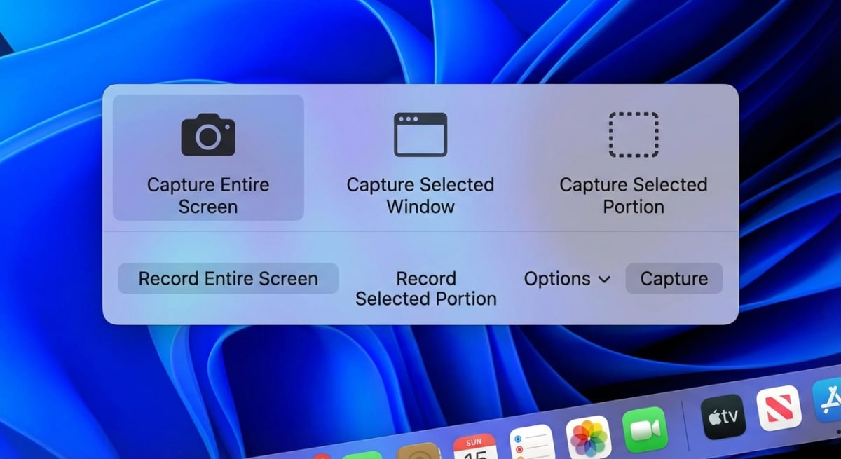 macOS Screenshot app toolbar with capture options