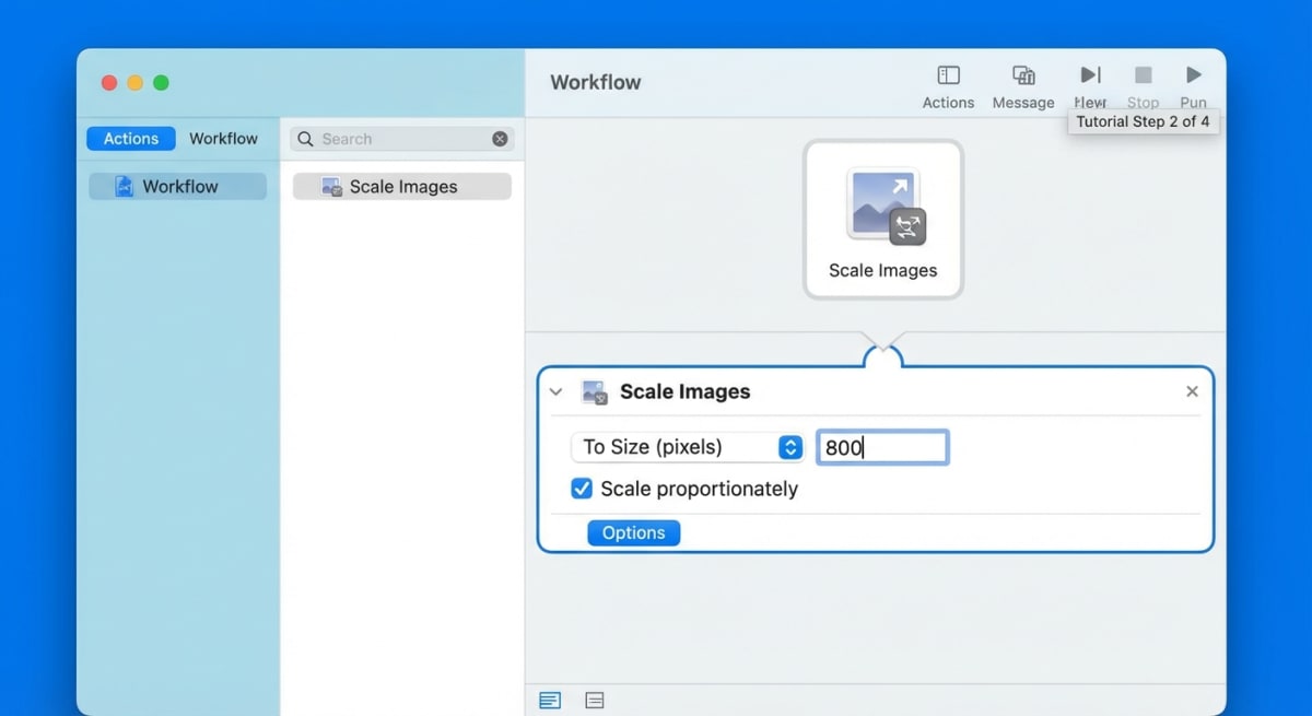 Setting up Automator Quick Action for image resizing