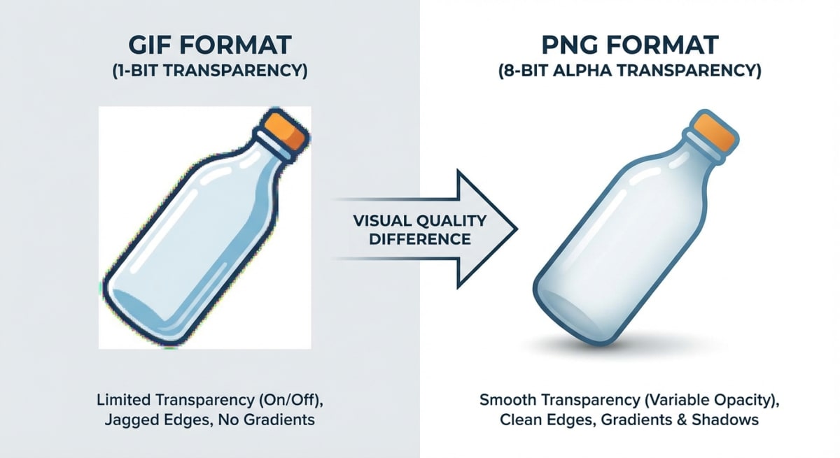 GIF vs PNG format comparison showing transparency and color depth differences