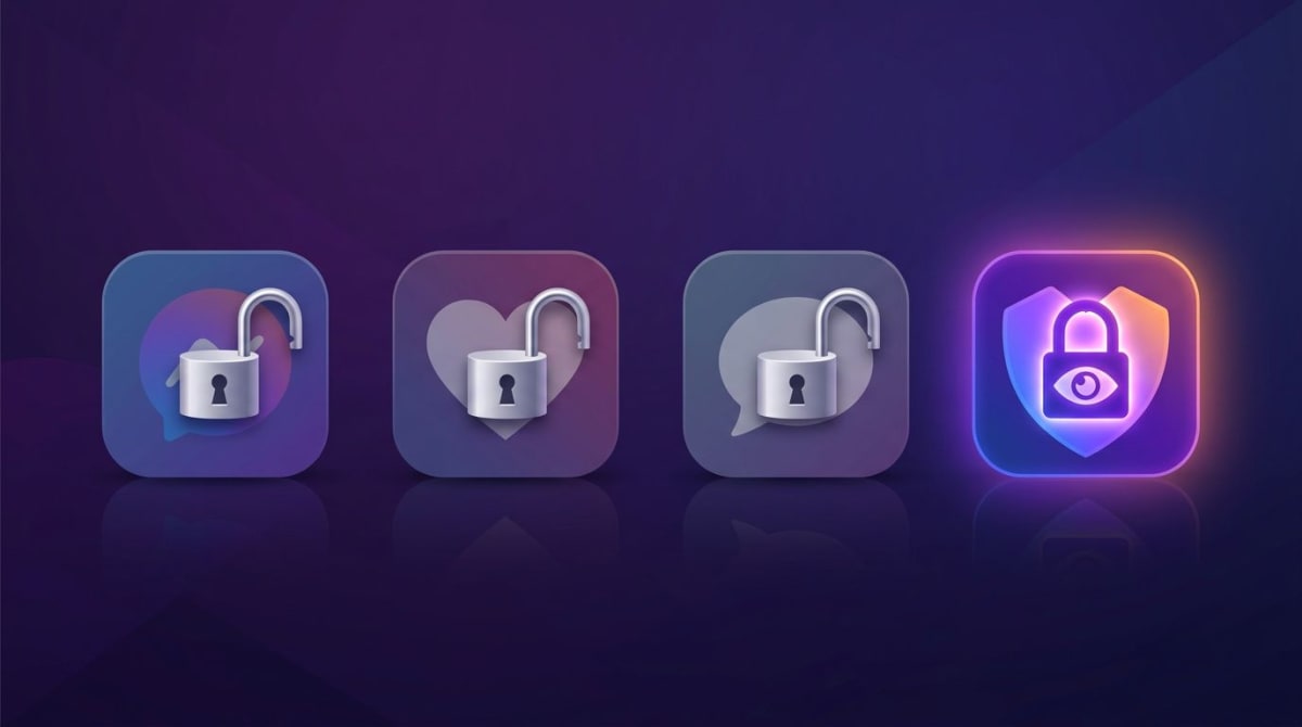 Comparison of which dating and messaging apps notify screenshots, with padlock icons
