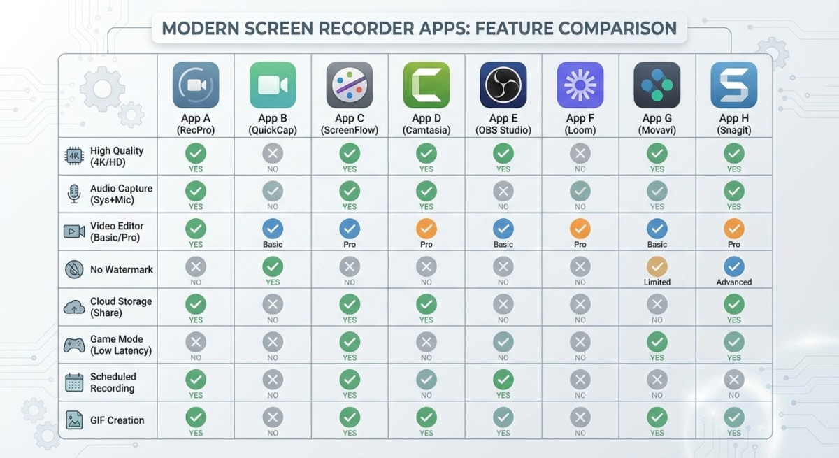 Free screen recorder comparison for Mac