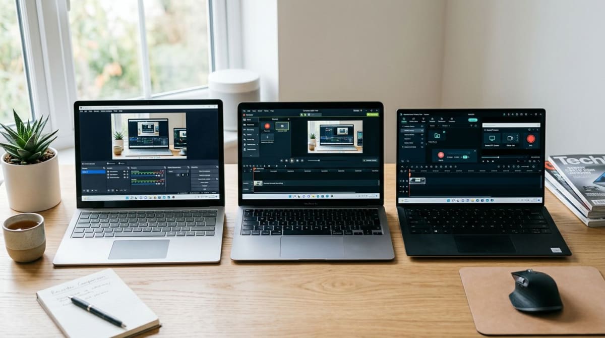 Three Windows screen recorder applications compared side by side