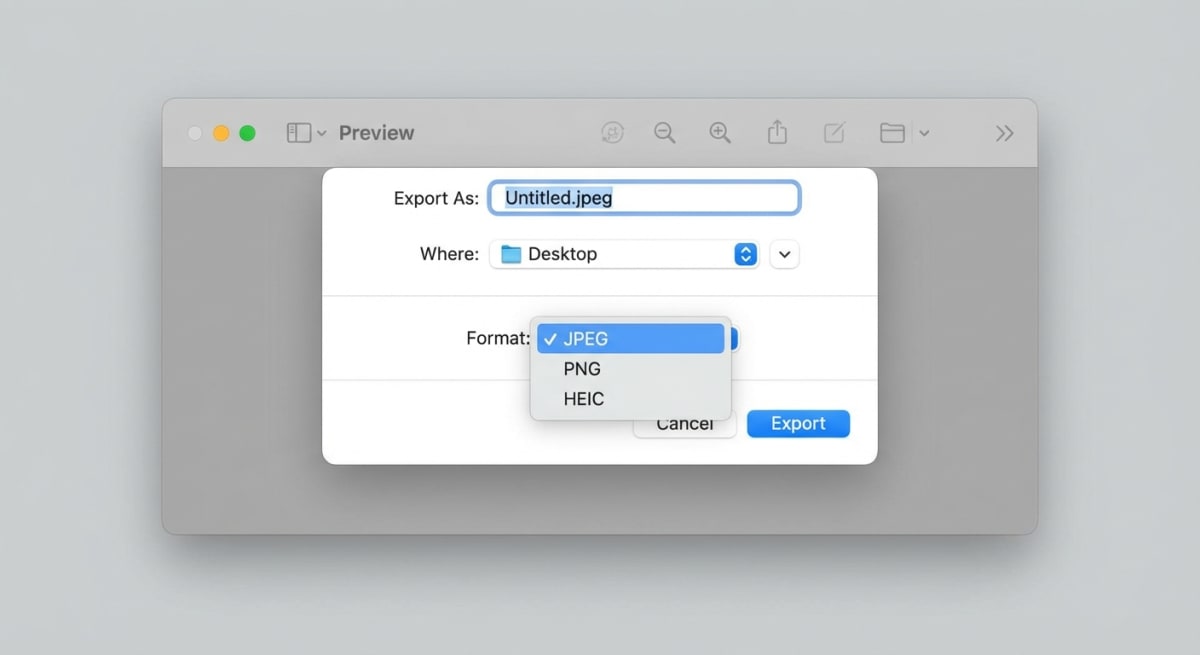 Using Preview app to export screenshots in different formats