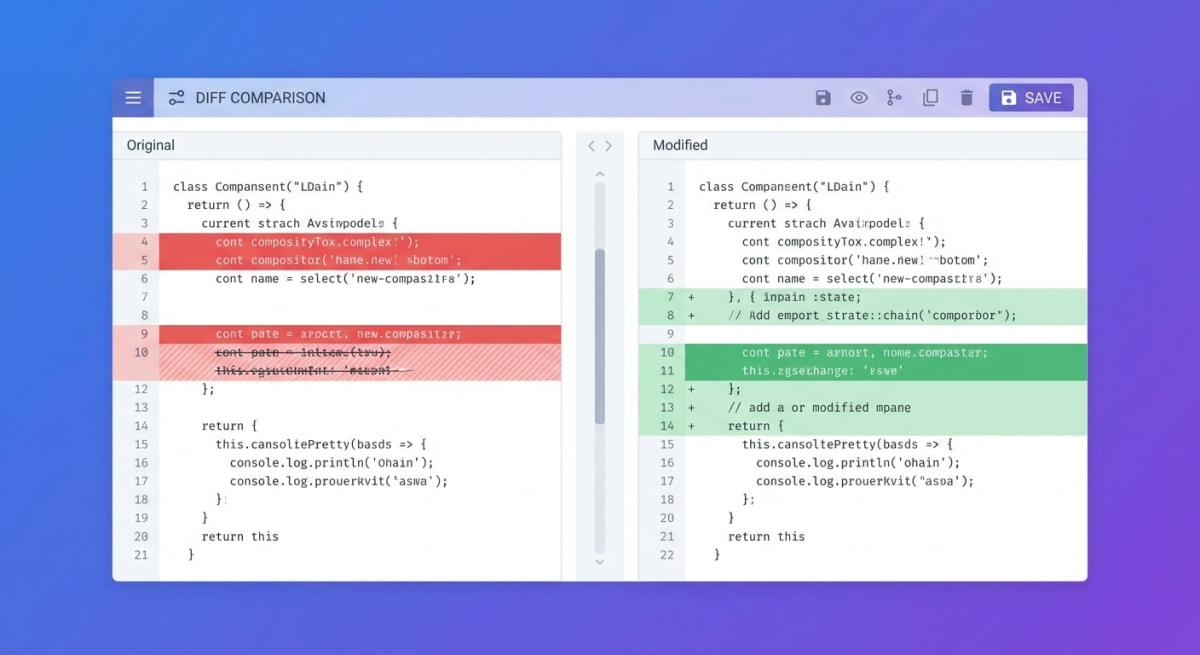 Text compare tool showing side-by-side diff with highlighted changes