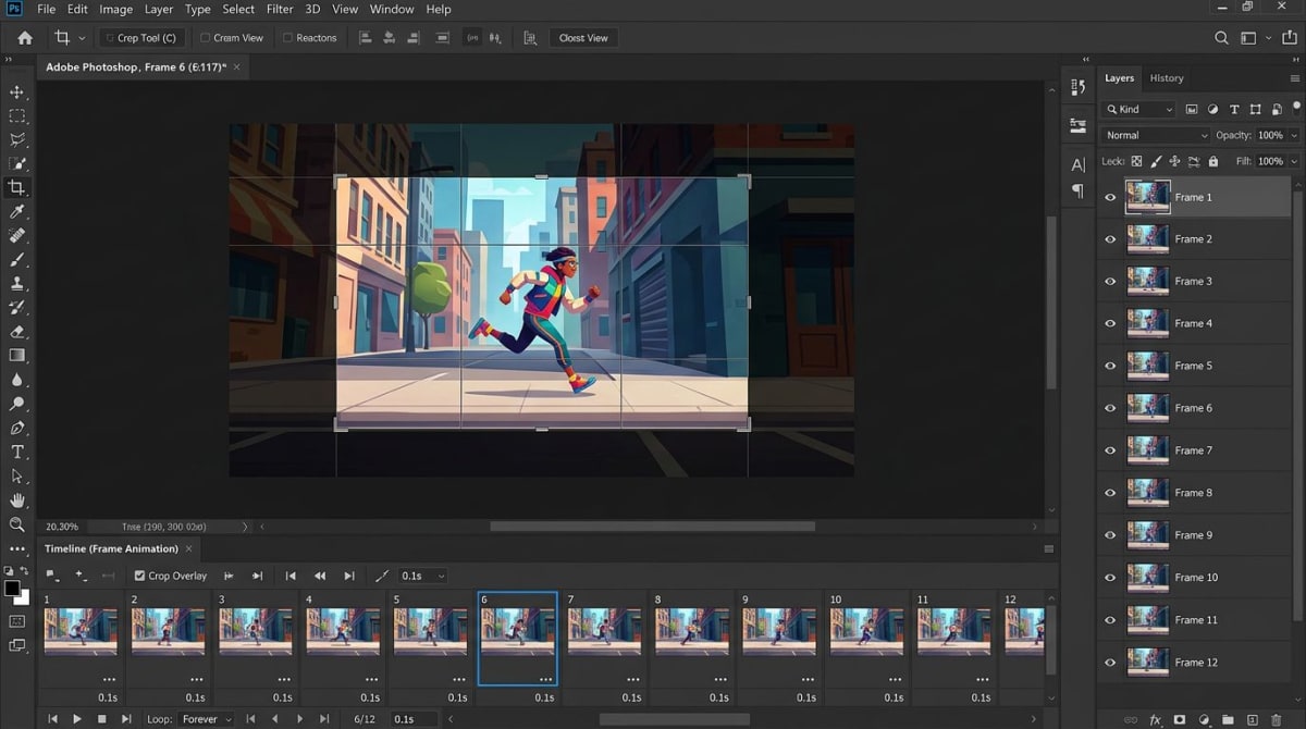 Crop an animated GIF in Photoshop using the timeline panel