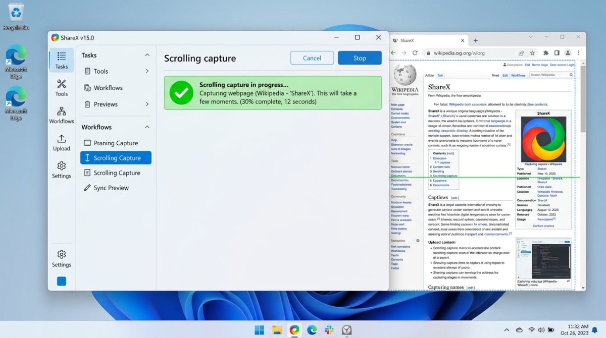 ShareX scrolling screenshot capture on Windows