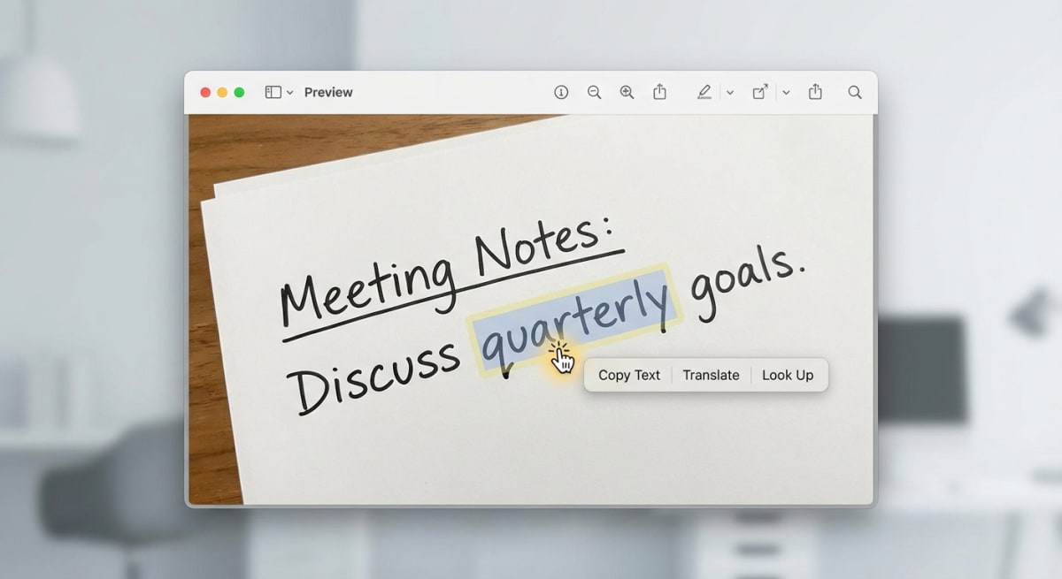 Live Text in Preview app extracting text from an image