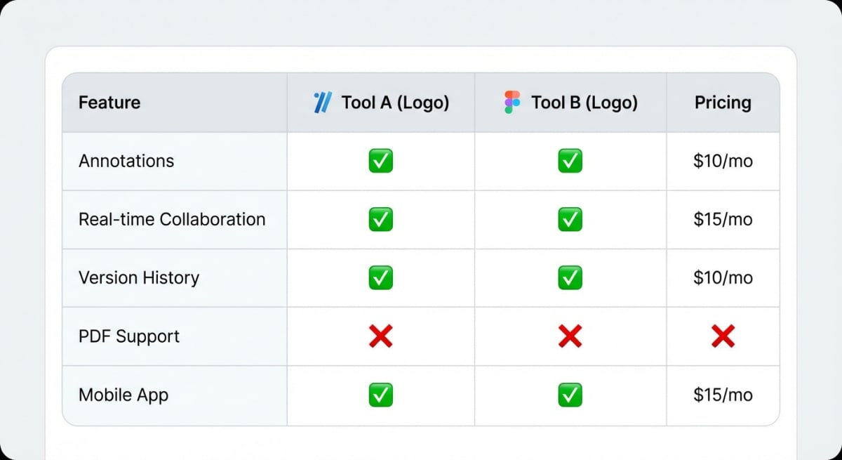 Markup tool feature comparison