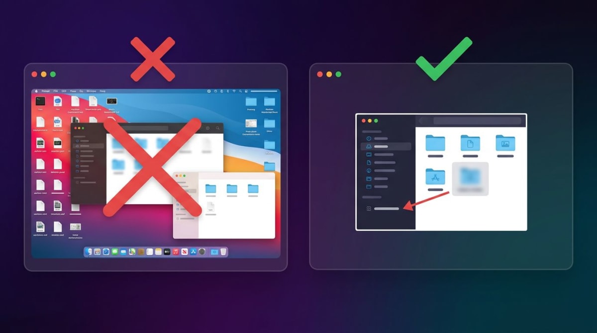 Side-by-side do-this-not-that comparison of messy versus clean screenshot productivity workflow habits