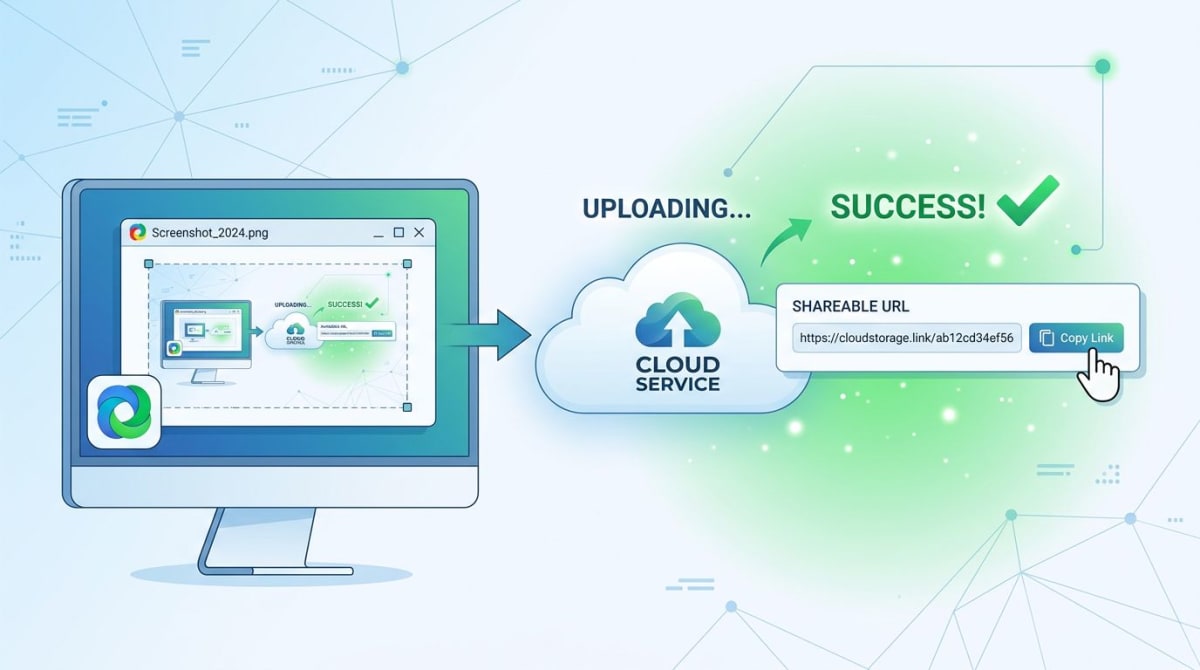 Cloud upload with shareable URL for a Windows screenshot