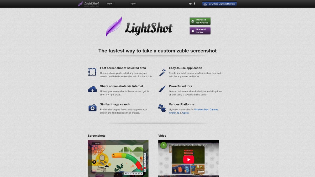 Lightshot homepage — simple free screenshot tool
