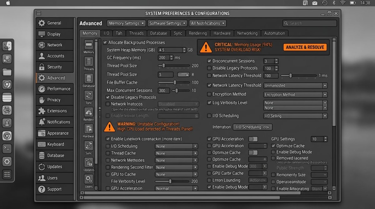 Komplexe Software-Einstellungen mit vielen Tabs