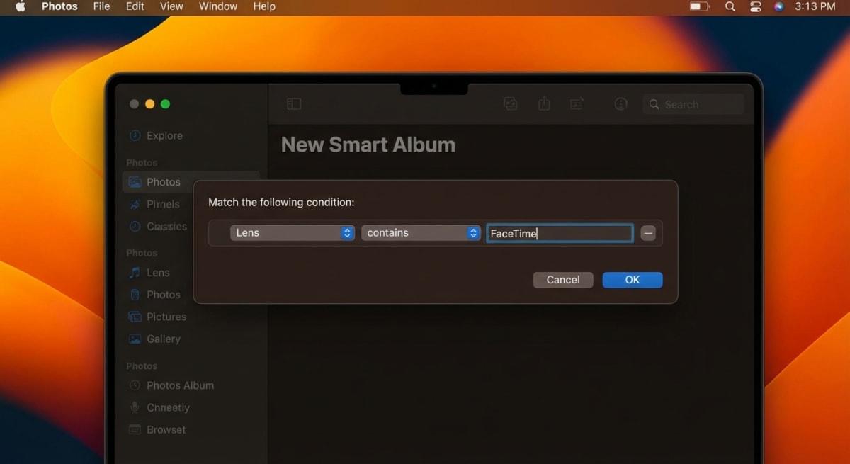 Creating a Smart Album for FaceTime photos in Mac Photos app