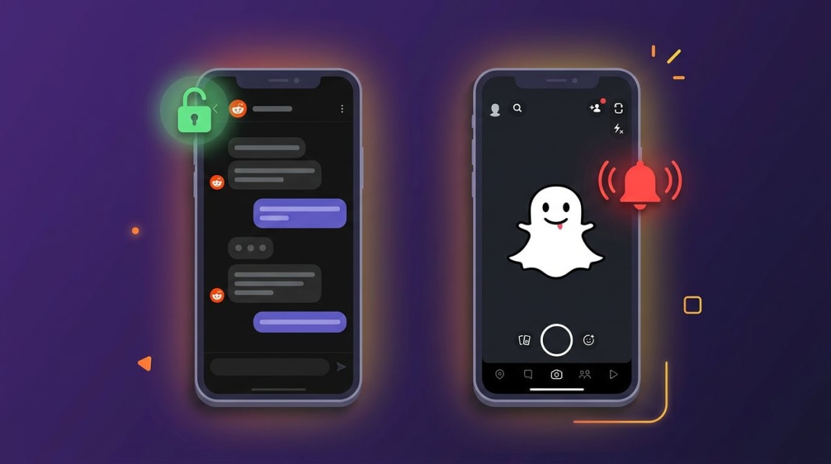 Reddit chat screenshot vs Snapchat — one stays silent, one sends an alert