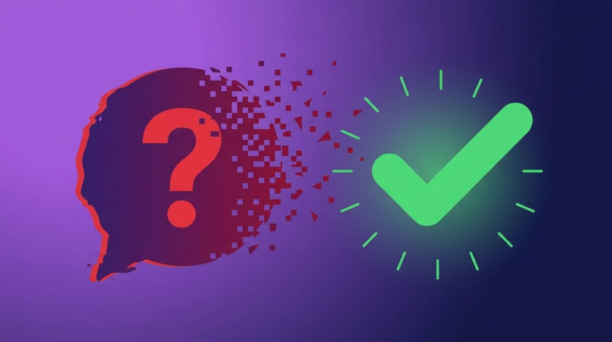 Dating-app screenshot myth breaking apart next to a green checkmark of truth