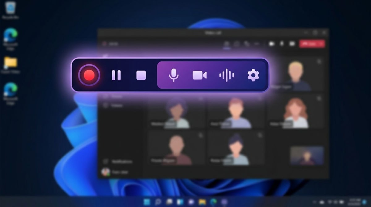 ScreenSnap-Pro-Aufnahme-Overlay auf einem Windows-Desktop mit Google Meet im Hintergrund