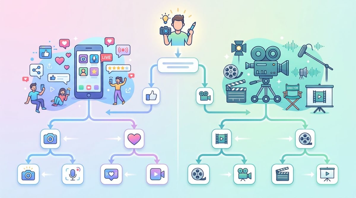 Decision flowchart for choosing between CapCut and DaVinci Resolve based on creator goals