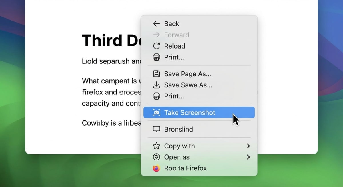 Firefox right-click context menu with Take Screenshot option