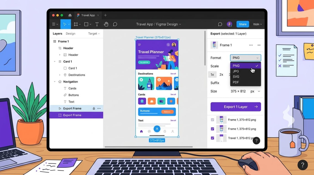 Figma export panel showing PNG format options