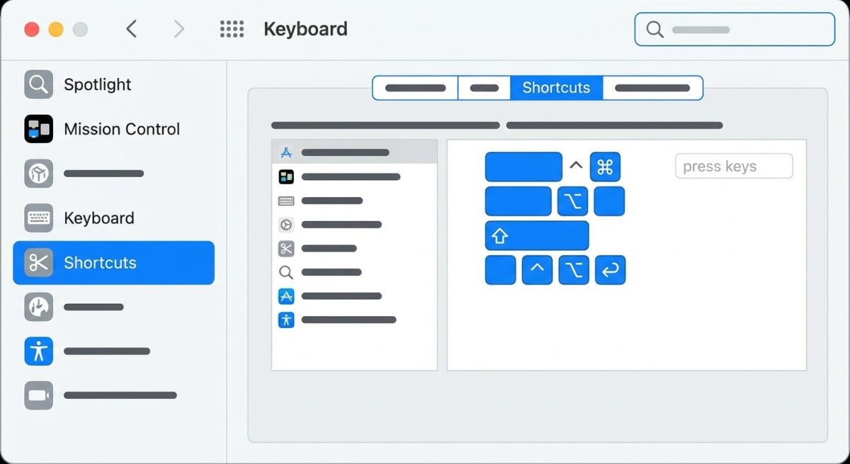 Mac System Preferences keyboard shortcut settings