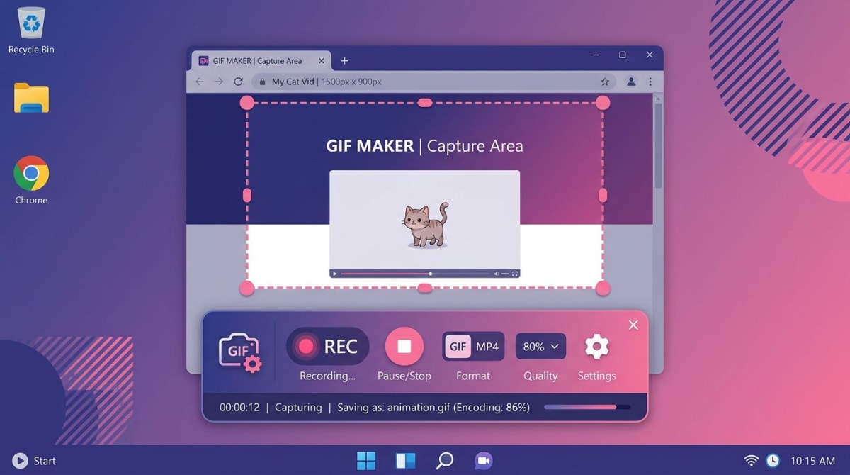 ScreenSnap Pro recording a region of the Windows screen as a GIF