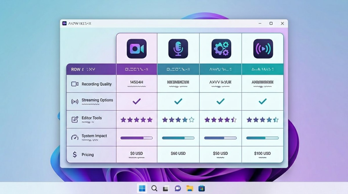 Comparison chart of OBS alternatives for Windows