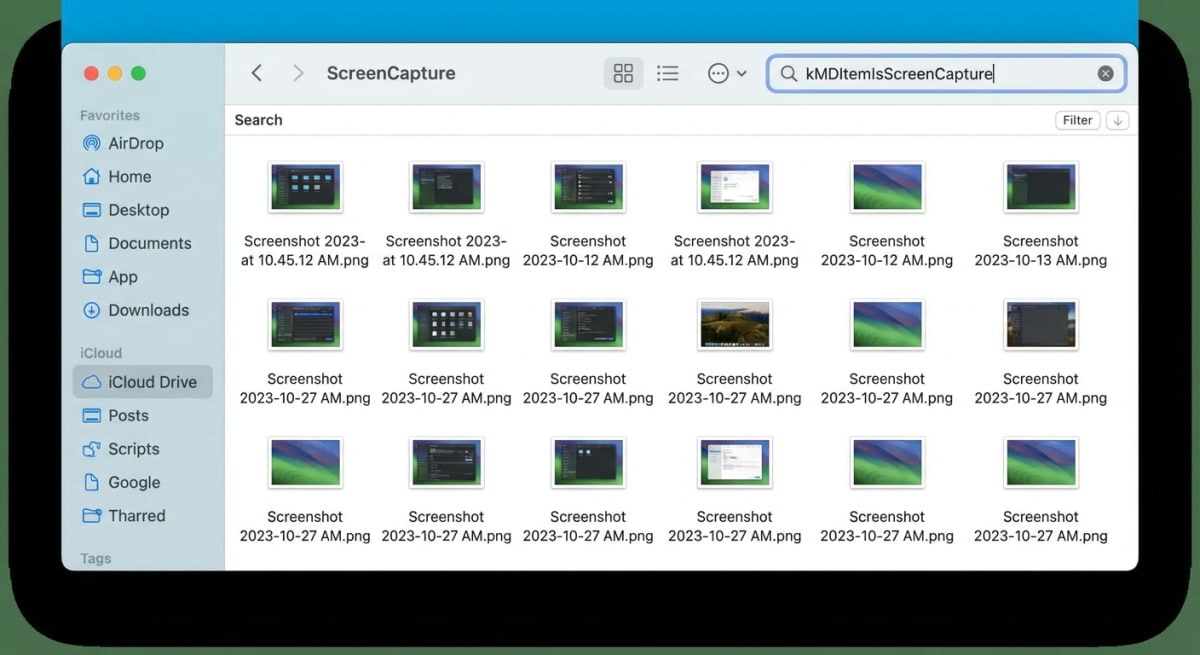 Finding screenshots in Finder with search
